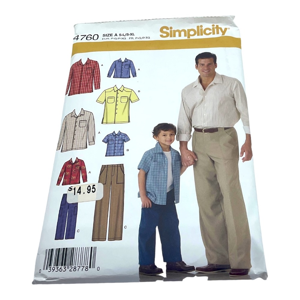 Simplicity 4760 2 fer Father Son pants shirt sewing pattern factory folded
